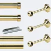 Kit de tringle à rideaux Laiton Poli Verni 300cm Diam.20mm Embout Capuchon - Fixation Mur - Boulet