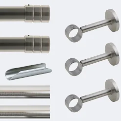 Kit de tringle à rideaux Nickel Mat 300cm Diam.28mm Embout Cylindre 2ST - Fixation Mur - Boulet