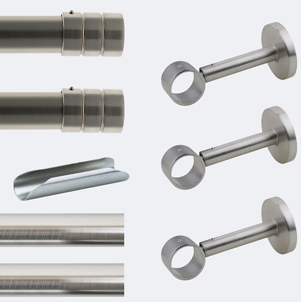 Kit de tringle à rideaux Nickel Mat 300cm Diam.28mm Embout Cylindre 2ST - Fixation Mur - Boulet