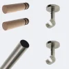 Kit de tringle à rideaux Nickel Mat 150cm Diam.20mm Embout Cylindre Bois - Fixation Plafond - Boulet