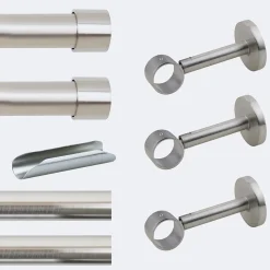 Kit de tringle à rideaux Nickel Mat 300cm Diam.28mm Embout Capuchon - Fixation Mur - Boulet