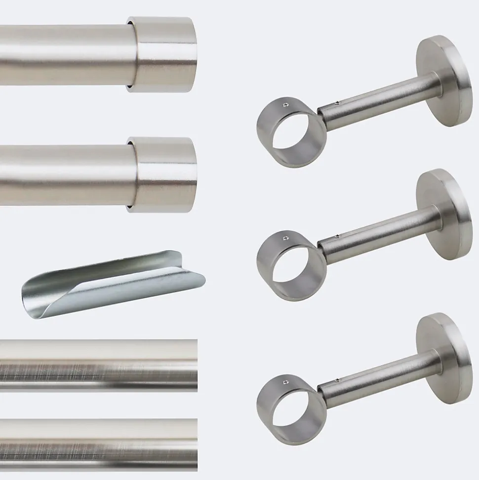 Kit de tringle à rideaux Nickel Mat 300cm Diam.28mm Embout Capuchon - Fixation Mur - Boulet