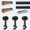 Kit de tringle à rideaux Noir Mat 300cm Diam.20mm Embout Cône Bois - Fixation Mur - Boulet