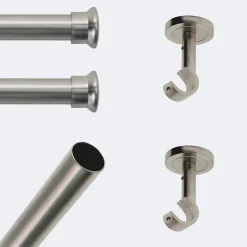 Kit de tringle à rideaux Nickel Mat 150cm Diam.20mm Embout Chapeau - Fixation Plafond - Boulet