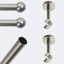 Kit de tringle à rideaux Nickel Mat 150cm Diam.20mm Embout Boule - Fixation Mur - Boulet