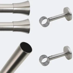 Kit de tringle à rideaux Nickel Mat 150cm Diam.28mm Embout Pommeau - Fixation Mur - Boulet
