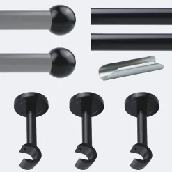 Kit de tringle à rideaux Noir Mat 300cm Diam.20mm Embout Boule - Fixation Mur - Boulet