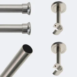 Kit de tringle à rideaux Nickel Mat 150cm Diam.20mm Embout Chapeau - Fixation Mur - Boulet