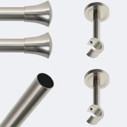 Kit de tringle à rideaux Nickel Mat 150cm Diam.20mm Embout Pommeau Lisse - Fixation Mur - Boulet