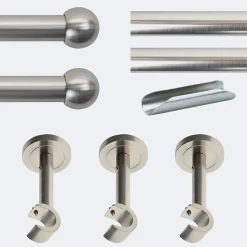 Kit de tringle à rideaux Nickel Mat 300cm Diam.20mm Embout Boule - Fixation Mur - Boulet