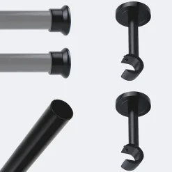 Kit de tringle à rideaux Noir Mat 200cm Diam.20mm Embout Chapeau - Fixation Mur - Boulet