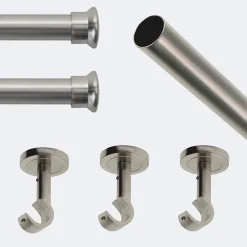 Kit de tringle à rideaux Nickel Mat 250cm Diam.20mm Embout Chapeau - Fixation Plafond - Boulet