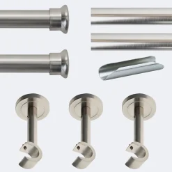 Kit de tringle à rideaux Nickel Mat 300cm Diam.20mm Embout Chapeau - Fixation Mur - Boulet