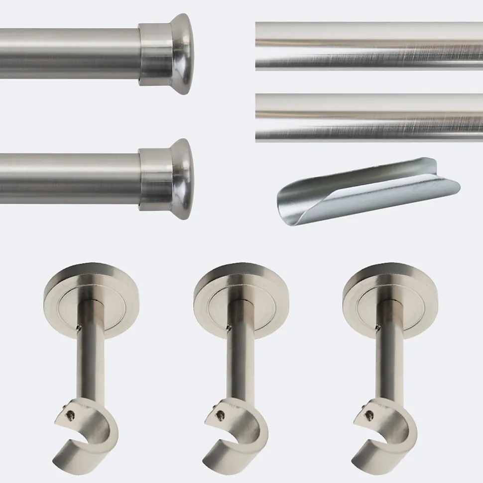 Kit de tringle à rideaux Nickel Mat 300cm Diam.20mm Embout Chapeau - Fixation Mur - Boulet