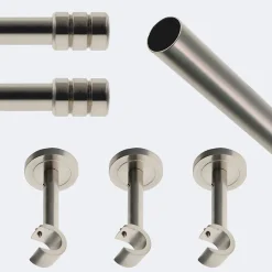 Kit de tringle à rideaux Nickel Mat 250cm Diam.20mm Embout Cylindre 2ST - Fixation Mur - Boulet