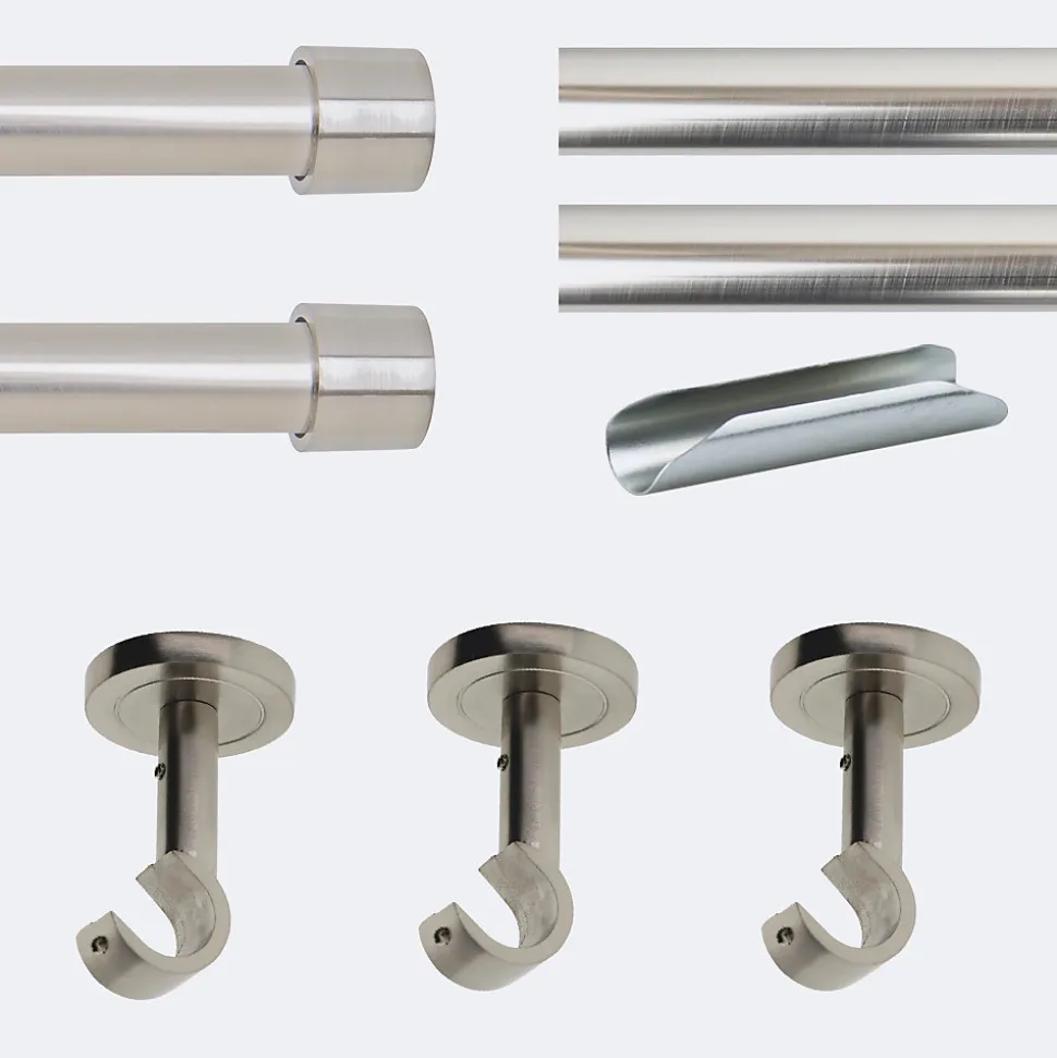 Kit de tringle à rideaux Nickel Mat 300cm Diam.20mm Embout Capuchon - Fixation Plafond - Boulet