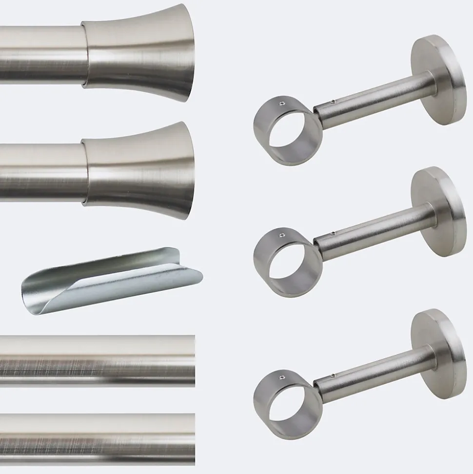 Kit de tringle à rideaux Nickel Mat 300cm Diam.28mm Embout Pommeau - Fixation Mur - Boulet