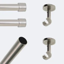 Kit de tringle à rideaux Nickel Mat 150cm Diam.20mm Embout Capuchon - Fixation Plafond - Boulet