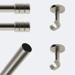 Kit de tringle à rideaux Nickel Mat 200cm Diam.20mm Embout Cylindre 2ST - Fixation Plafond - Boulet