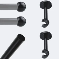 Kit de tringle à rideaux Noir Mat 200cm Diam.20mm Embout Boule - Fixation Mur - Boulet