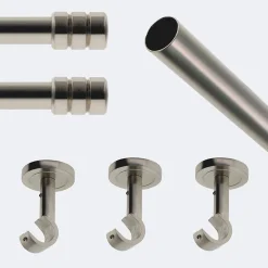 Kit de tringle à rideaux Nickel Mat 250cm Diam.20mm Embout Cylindre 2ST - Fixation Plafond - Boulet