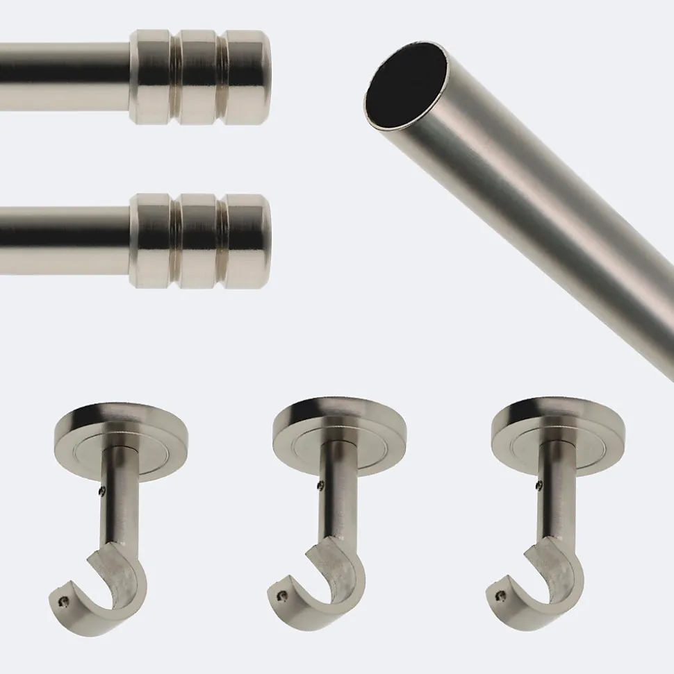 Kit de tringle à rideaux Nickel Mat 250cm Diam.20mm Embout Cylindre 2ST - Fixation Plafond - Boulet