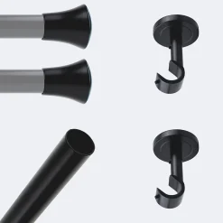 Kit de tringle à rideaux Noir Mat 200cm Diam.20mm Embout Pommeau - Fixation Mur - Boulet