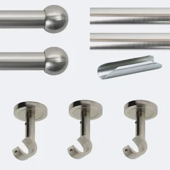 Kit de tringle à rideaux Nickel Mat 300cm Diam.20mm Embout Boule - Fixation Plafond - Boulet