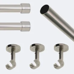 Kit de tringle à rideaux Nickel Mat 250cm Diam.20mm Embout Capuchon - Fixation Plafond - Boulet