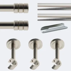 Kit de tringle à rideaux Nickel Mat 300cm Diam.20mm Embout Cylindre 2ST - Fixation Mur - Boulet