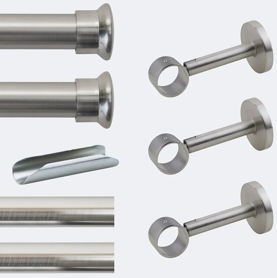 Kit de tringle à rideaux Nickel Mat 300cm Diam.28mm Embout Chapeau - Fixation Mur - Boulet