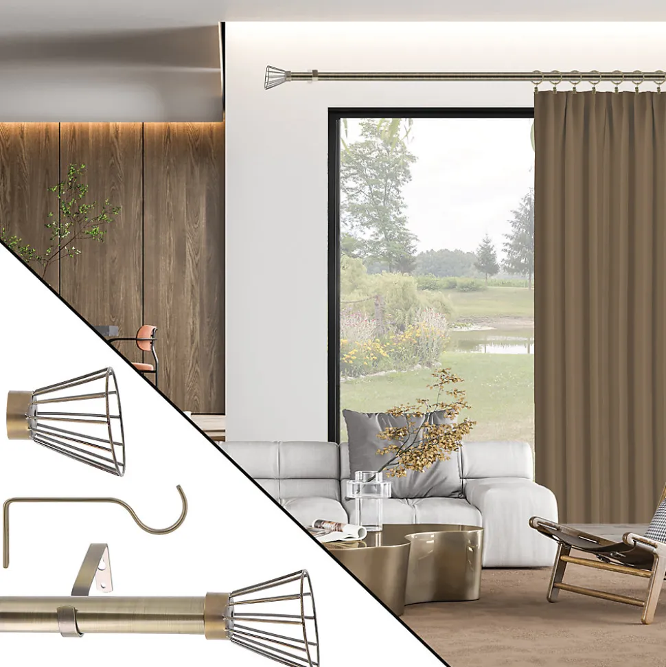 Kit tringle à rideaux extensible cône (200-360 cm - Doré)