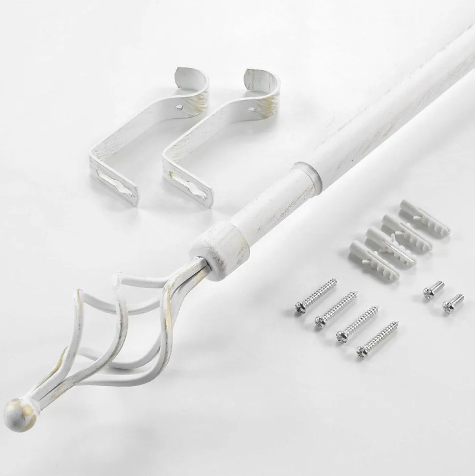 Kit tringle extensible 120 à 210 cm patiné Twisty blanc or