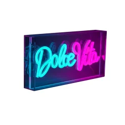 Lampe d'écriture LED 'Dolce Vita' Décoration pour l'intérieur 30 x 15 cm, en bleu et magenta-rouge