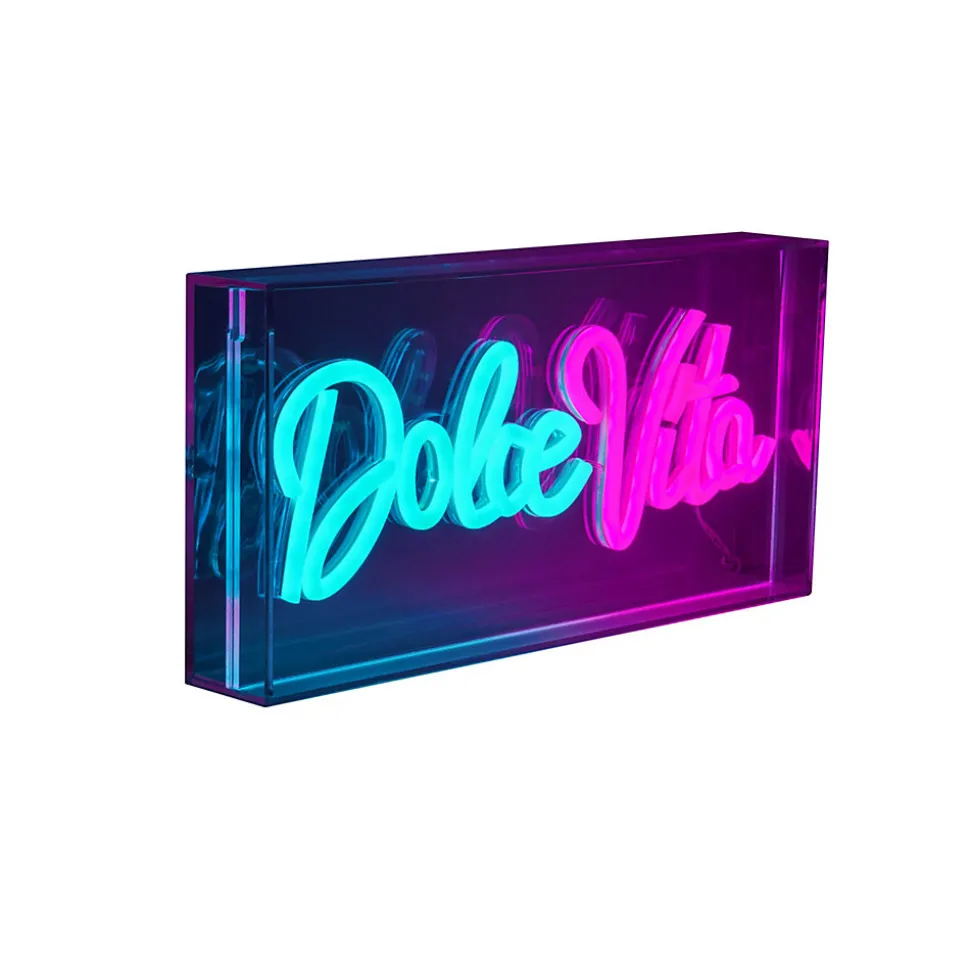 Lampe d'écriture LED 'Dolce Vita' Décoration pour l'intérieur 30 x 15 cm, en bleu et magenta-rouge