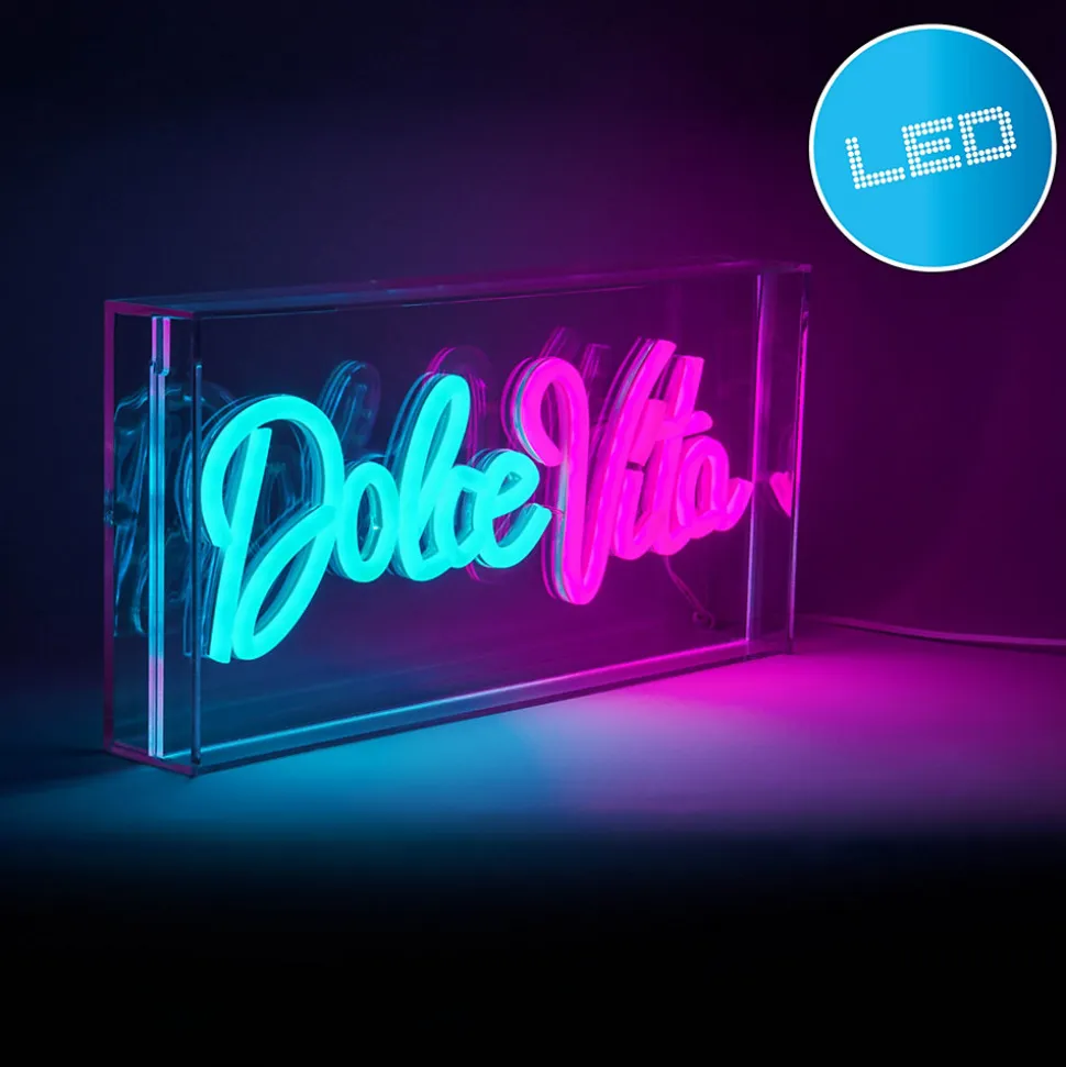 Lampe d'écriture LED 'Dolce Vita' Décoration pour l'intérieur 30 x 15 cm, en bleu et magenta-rouge