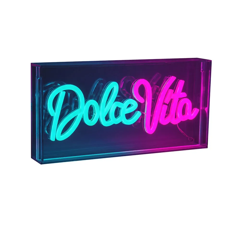 Lampe d'écriture LED 'Dolce Vita' Décoration pour l'intérieur 30 x 15 cm, en bleu et magenta-rouge