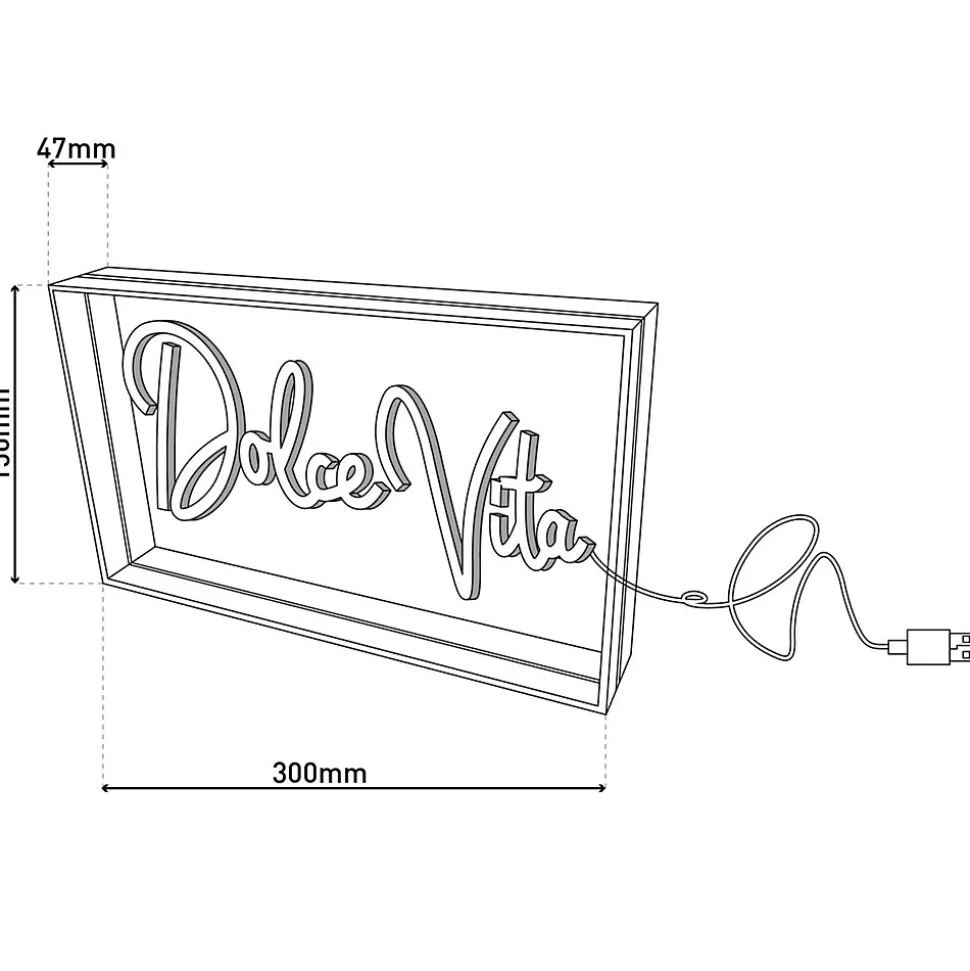 Lampe d'écriture LED 'Dolce Vita' Décoration pour l'intérieur 30 x 15 cm, en bleu et magenta-rouge