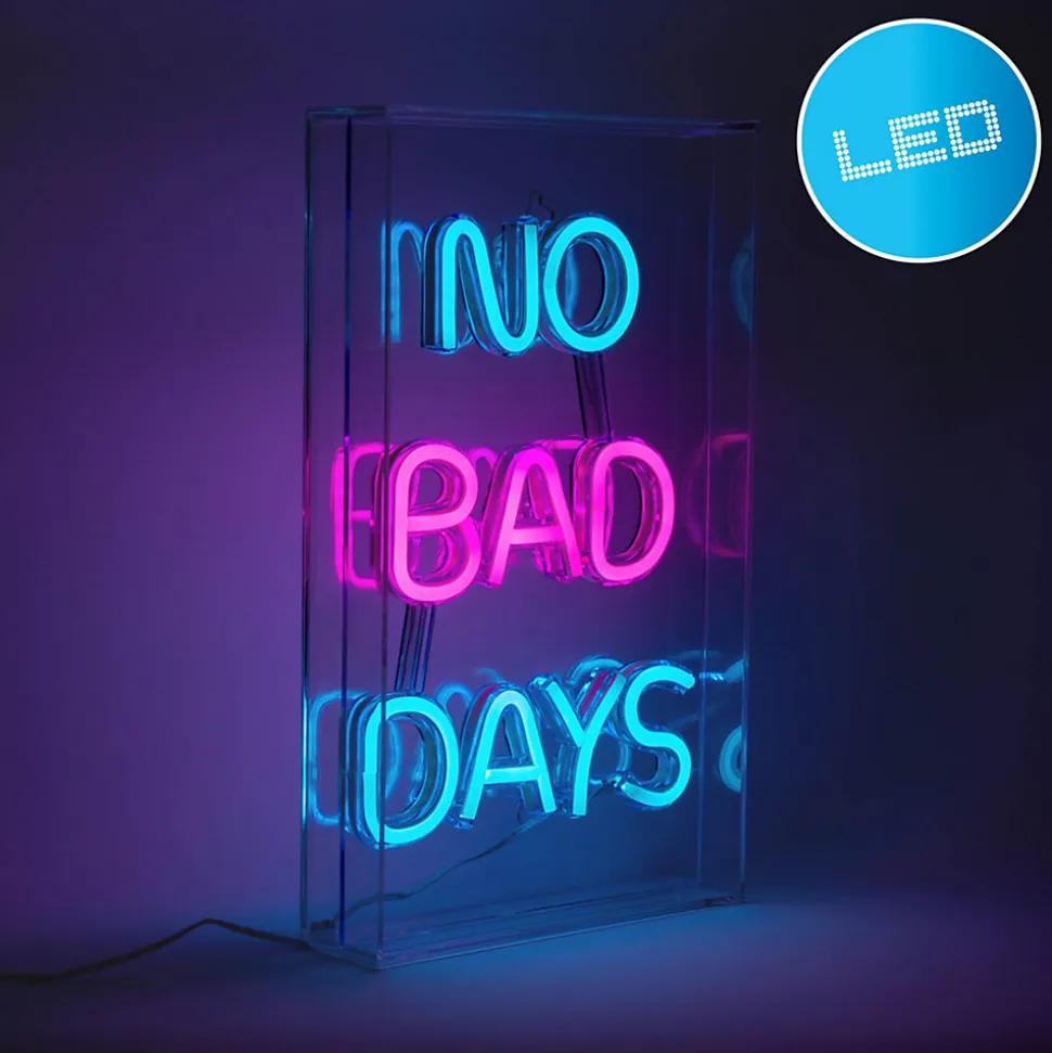 Lampe d'écriture LED 'NO BAD DAYS' Décoration pour l'intérieur 30 x 18 cm, en bleu et magenta-rouge