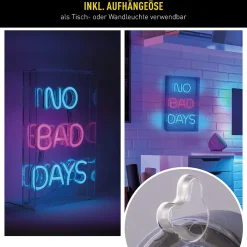 Lampe d'écriture LED 'NO BAD DAYS' Décoration pour l'intérieur 30 x 18 cm, en bleu et magenta-rouge