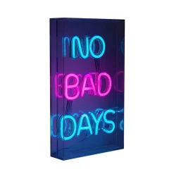 Lampe d'écriture LED 'NO BAD DAYS' Décoration pour l'intérieur 30 x 18 cm, en bleu et magenta-rouge