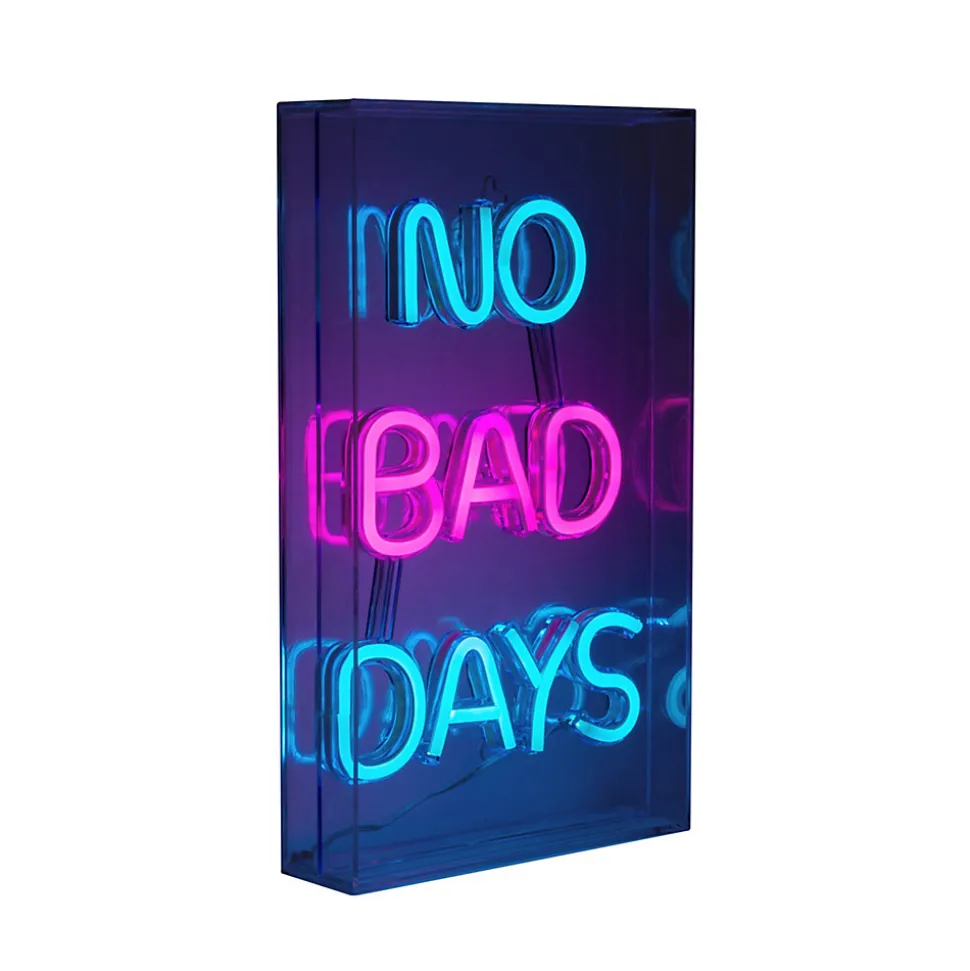 Lampe d'écriture LED 'NO BAD DAYS' Décoration pour l'intérieur 30 x 18 cm, en bleu et magenta-rouge