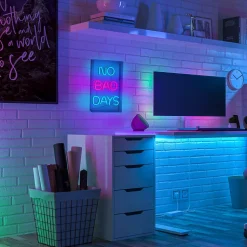 Lampe d'écriture LED 'NO BAD DAYS' Décoration pour l'intérieur 30 x 18 cm, en bleu et magenta-rouge