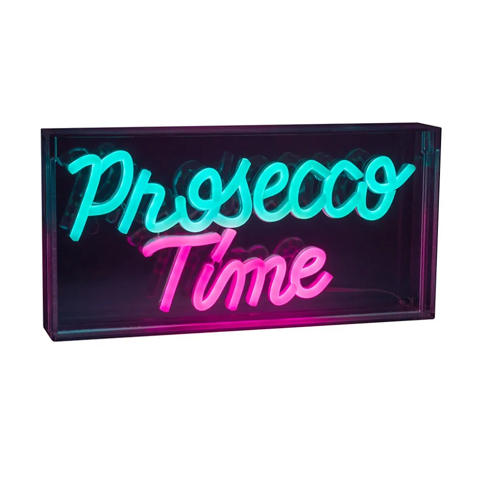 Lampe d'écriture LED 'PROSECCO TIME' Décoration pour l'intérieur 30 x 15 cm, en bleu et magenta-rouge