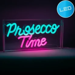 Lampe d'écriture LED 'PROSECCO TIME' Décoration pour l'intérieur 30 x 15 cm, en bleu et magenta-rouge