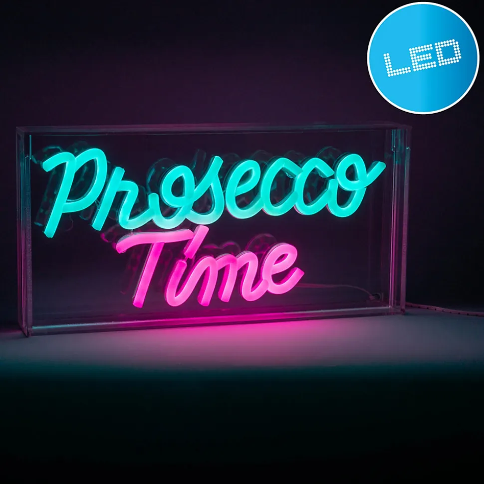 Lampe d'écriture LED 'PROSECCO TIME' Décoration pour l'intérieur 30 x 15 cm, en bleu et magenta-rouge