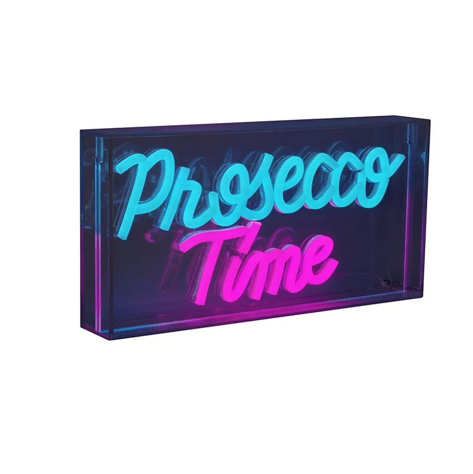 Lampe d'écriture LED 'PROSECCO TIME' Décoration pour l'intérieur 30 x 15 cm, en bleu et magenta-rouge