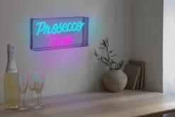 Lampe d'écriture LED 'PROSECCO TIME' Décoration pour l'intérieur 30 x 15 cm, en bleu et magenta-rouge