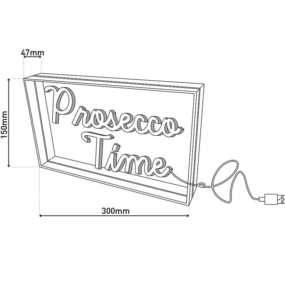 Lampe d'écriture LED 'PROSECCO TIME' Décoration pour l'intérieur 30 x 15 cm, en bleu et magenta-rouge