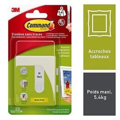 Languette accroche tableau pour cadres moyens 3M Command, 24 pièces 5.4 kg